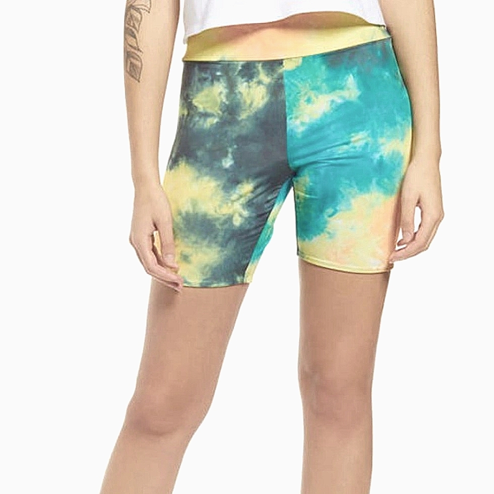 AFRM LAWSON HIGH WAIST BIKE SHORTS IN ABSTRACT MULTI TIE DYE XS